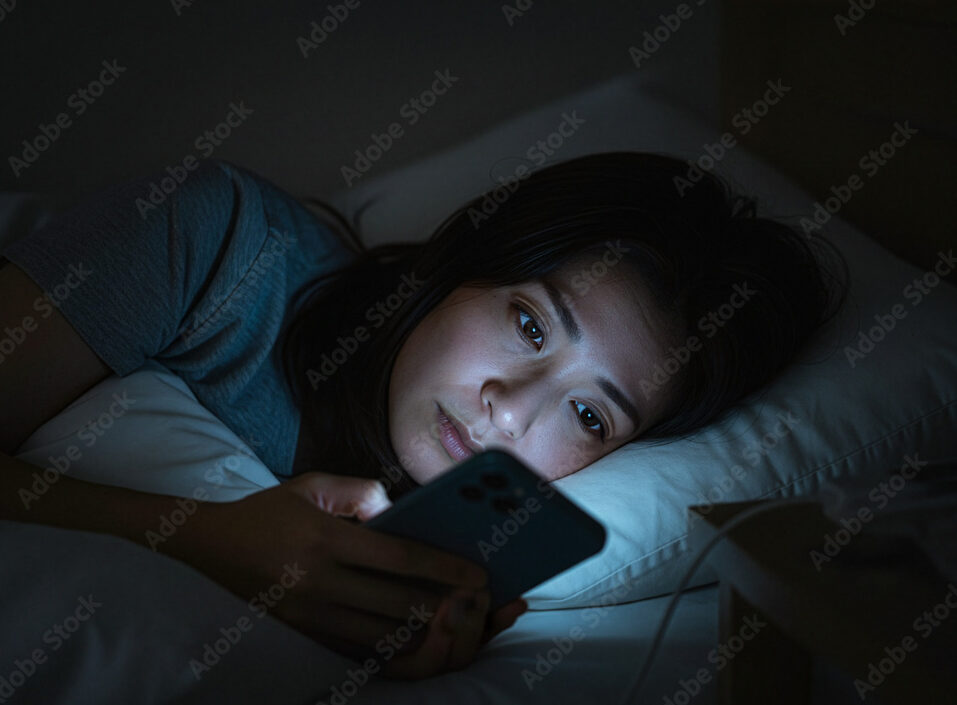 寝る前のスマートフォンと睡眠のイメージ